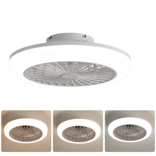 18-Inch Bladeless Enclosed Ceiling Fan with Light and Remote, Flush Mount, DC Motor, for Bedroom White