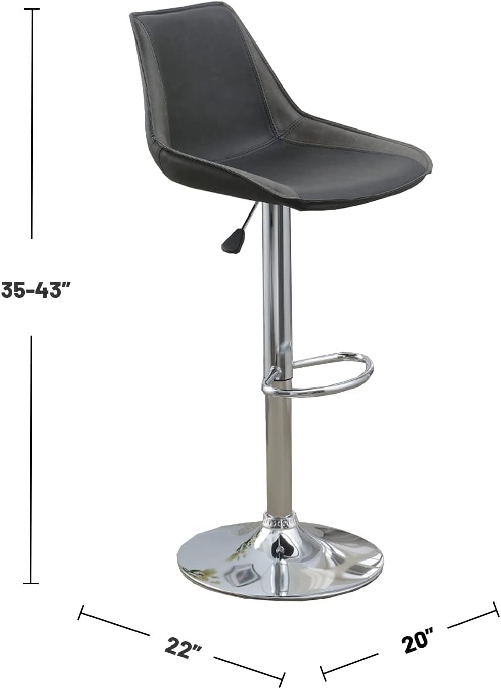 Ebony Adjustable Bar Stool Chairs Set Of 2 Chrome Base
