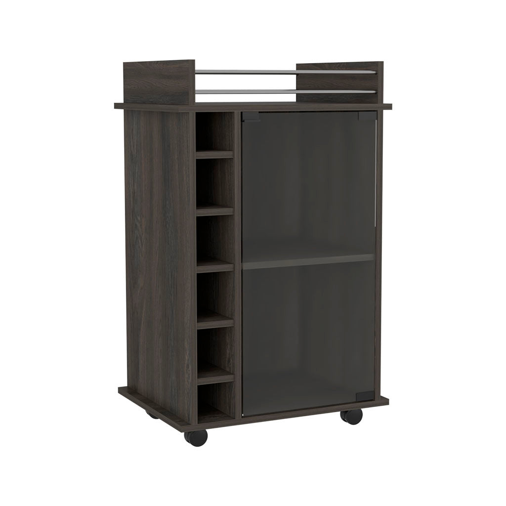 Espresso Finish Baltimore Bar Cart With Six Wine Cubbies
