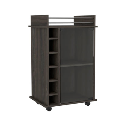 Espresso Finish Baltimore Bar Cart With Six Wine Cubbies