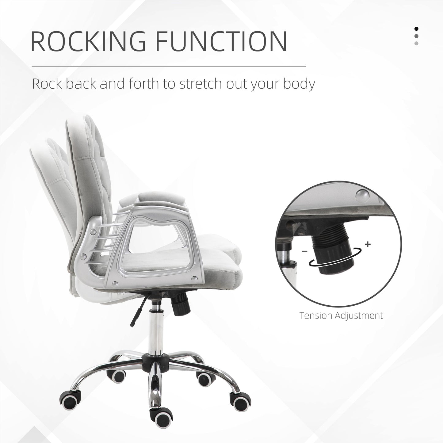 Elegant Gray Velvet Adjustable Office Chair with Swivel Wheels and Padded Armrests