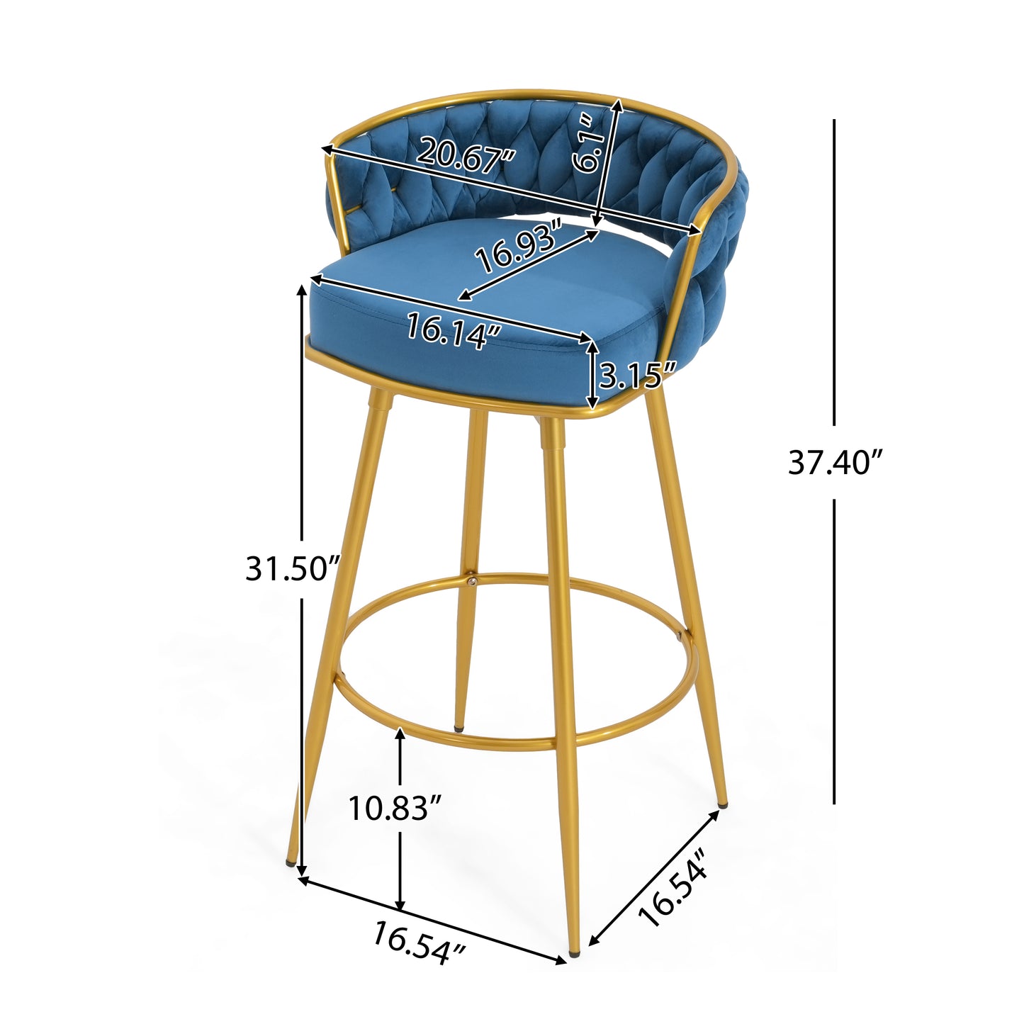 Swivel Counter Height Bar Stools Set of 2 Blue Gold Legs