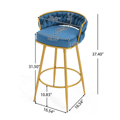 Swivel Counter Height Bar Stools Set of 2 Blue Gold Legs