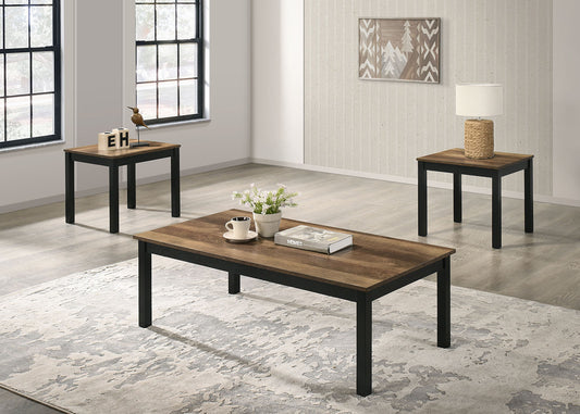 Contemporary 3-Piece Coffee Table Set with Faux Marble Top, 1 Coffee + 2 End Tables, Living Room Brown