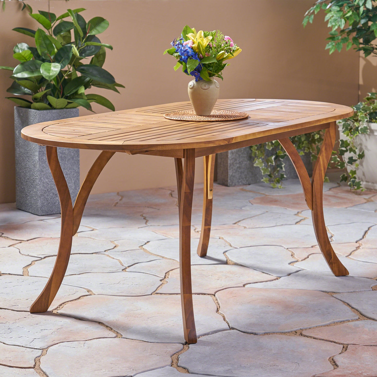 Acacia Wood 70in Outdoor Dining Table For Patio Teak Finish