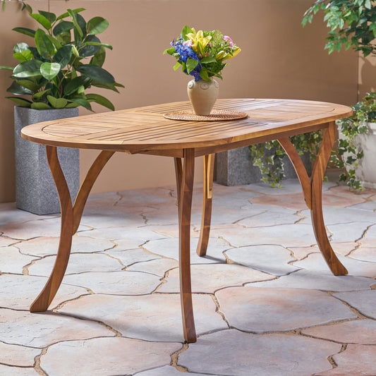 Acacia Wood 70in Outdoor Dining Table For Patio Teak Finish