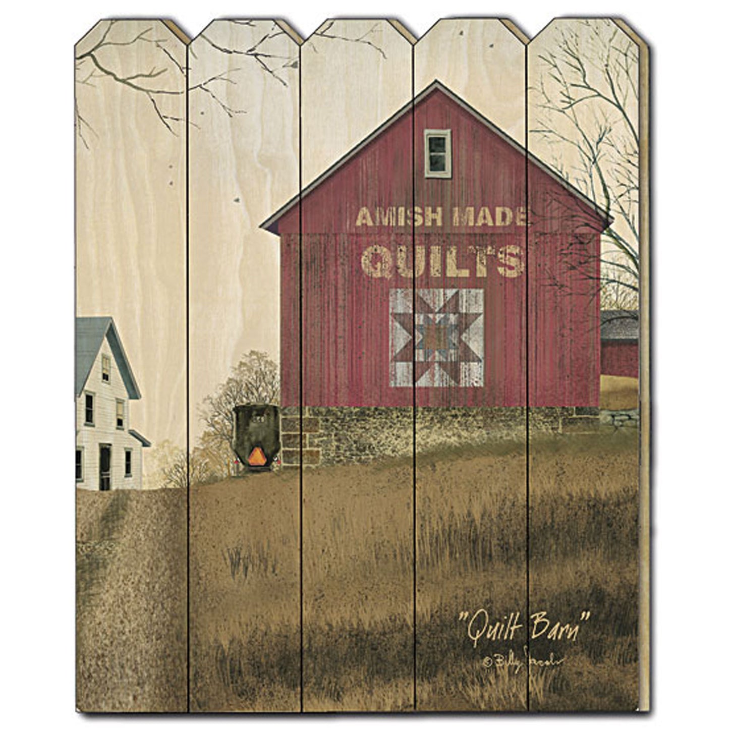 Quilt Barn Wall Art on Wood Picket Fence, Paper Print for Living Room Decor, 16 x 20 in, 4 lb Multicolor
