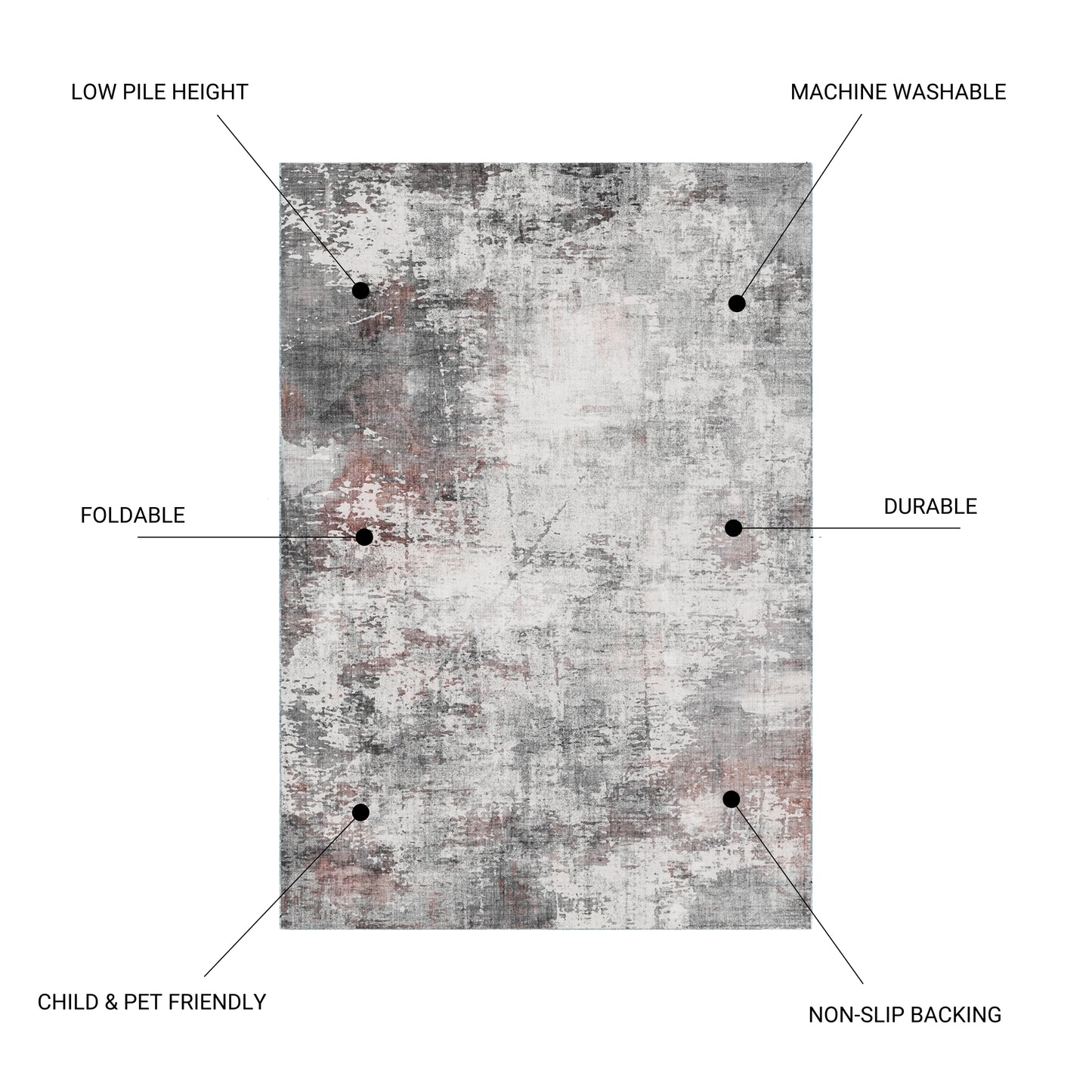 5' x 7' Washable Non-Slip Area Rug for High-Traffic Rooms, Durable Polyester Pile, Ivory Multi