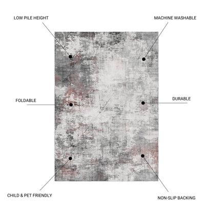 5' x 7' Washable Non-Slip Area Rug for High-Traffic Rooms, Durable Polyester Pile, Ivory Multi