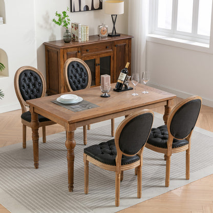 French Style Solid Wood Frame Dining Chairs Set of 2 with PU Leather, Nailhead Trim, Rubberwood, Black