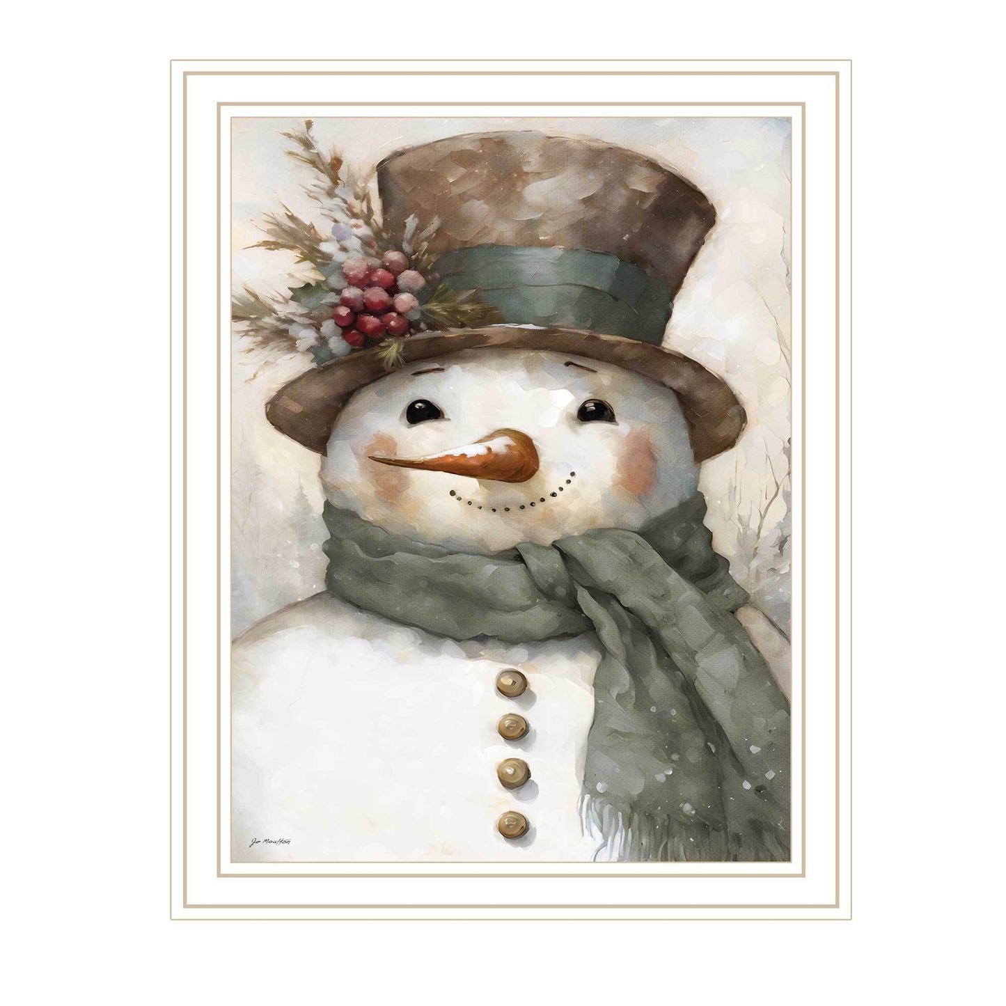 Old World Frosty The Snowman Framed Wall Art, 14 x 18 in, Holiday Decor, Wood + Paper, Multicolor