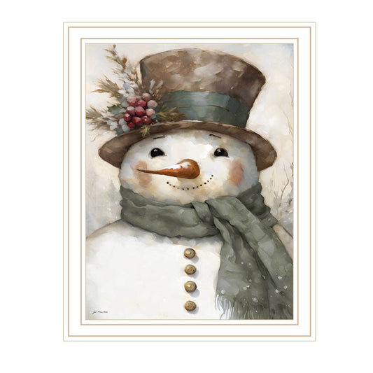 Old World Frosty The Snowman Framed Wall Art, 14 x 18 in, Holiday Decor, Wood + Paper, Multicolor
