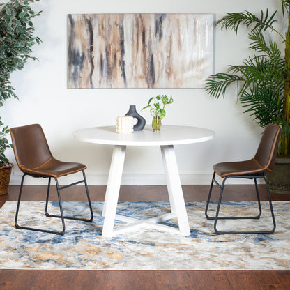 Round Dining Set 3 Piece With Trestle Table And Chairs White