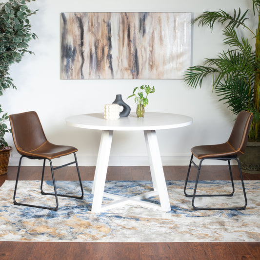 Round Dining Set 3 Piece With Trestle Table And Chairs White