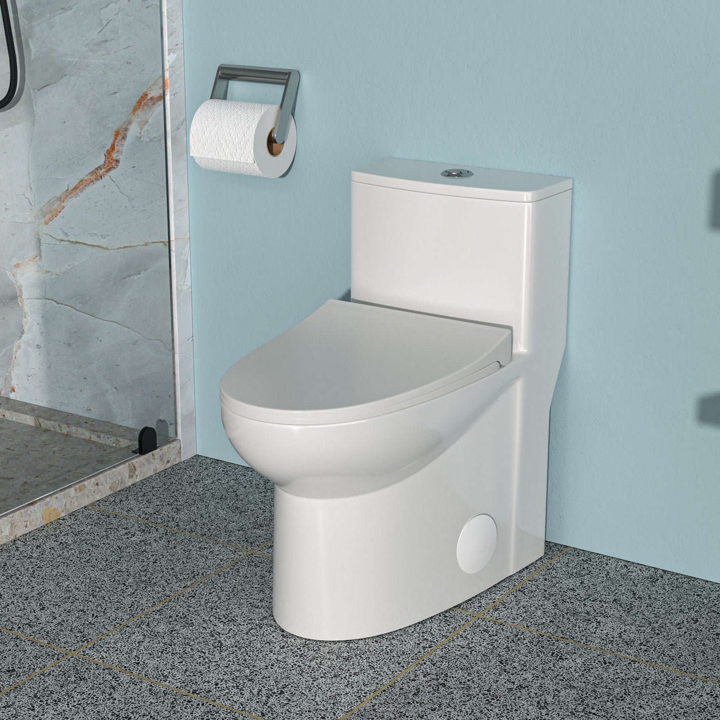 Modern Ceramic One-Piece Toilet with Dual Flush & Soft-Close Seat