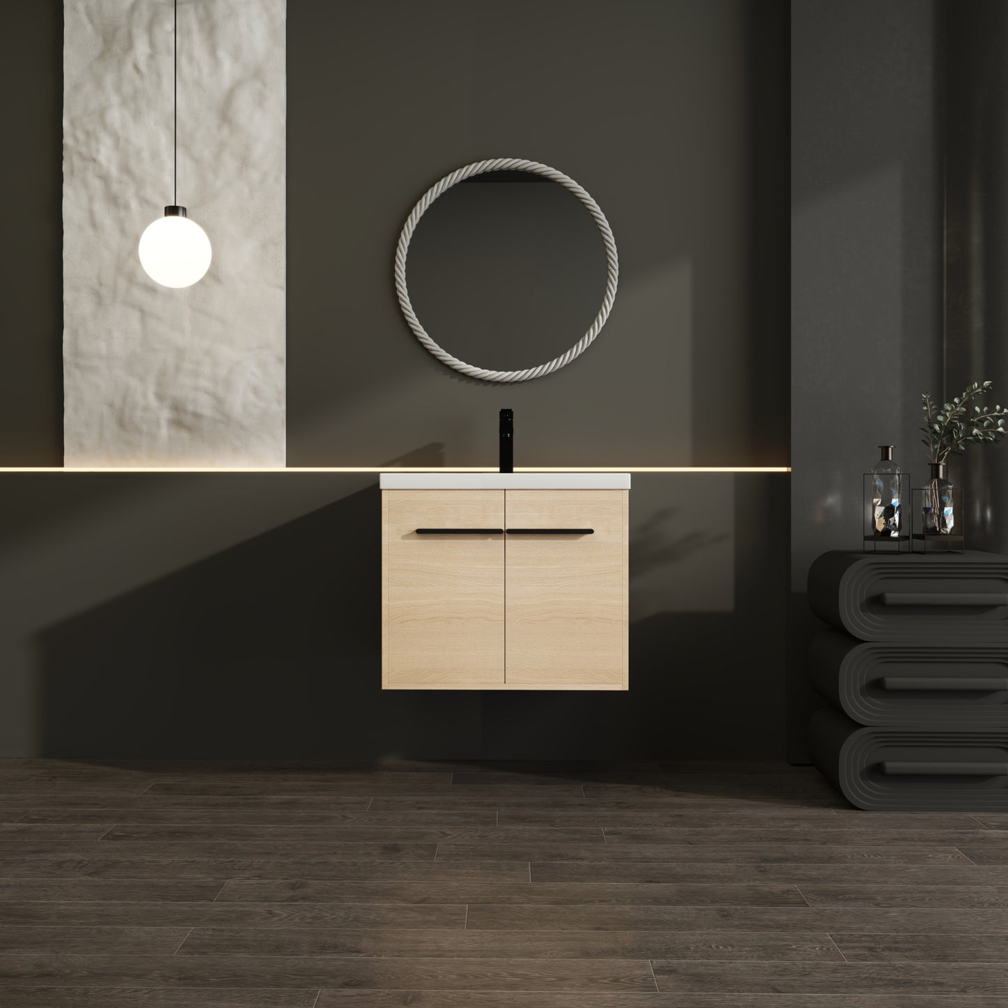 American Design 24-Inch Oak Bathroom Vanity with Resin Sink and 2-Door Cabinet