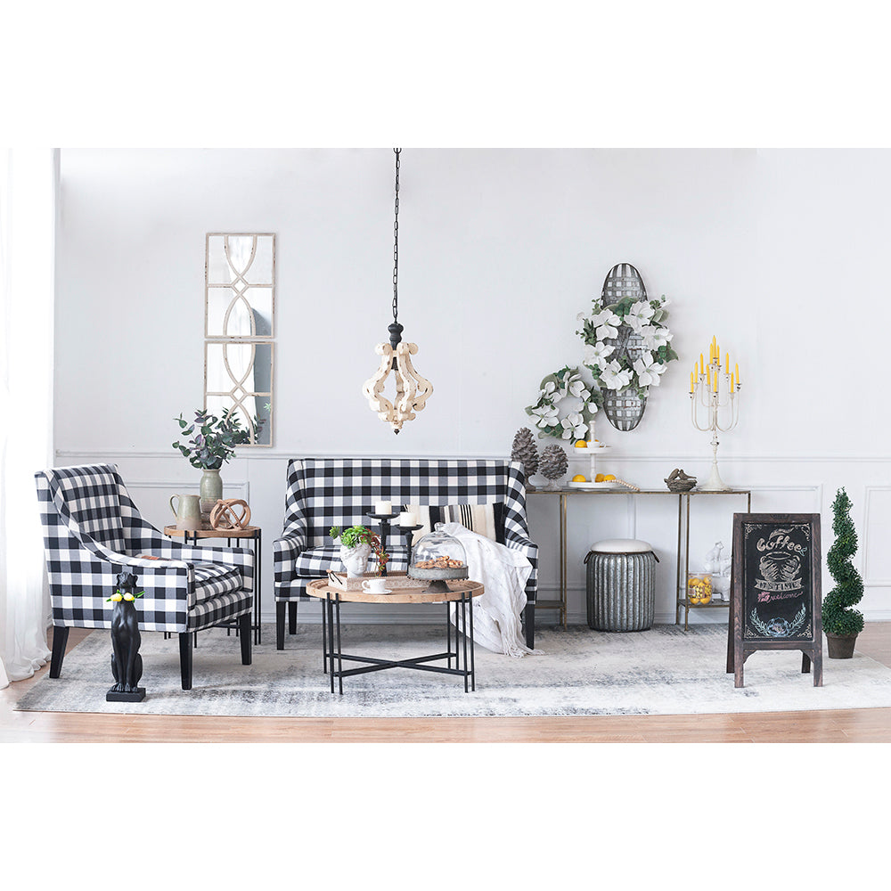 Farmhouse Wood & Iron One-Light Pendant Chandelier for Living Room or Foyer, Bulb Not Included, Cream