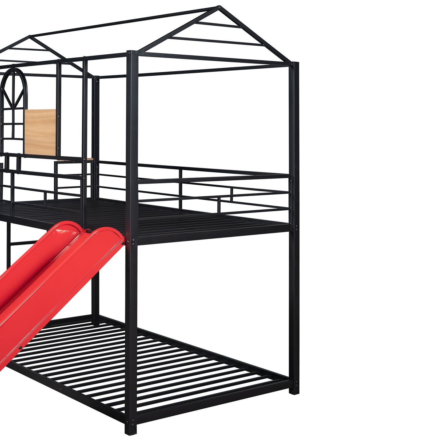 Twin Over Twin Metal Bunk Bed with Fun Slide – Available in Three Chic Colors (Black/Red, Black/Black, White/White)