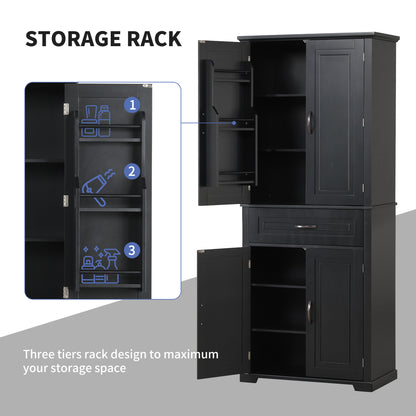 Tall Black Bathroom Storage Cabinet with Adjustable Shelf, Doors, and Drawer for Versatile Organization