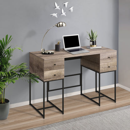 Modern Rustic Oak and Black 4-Drawer Office Desk