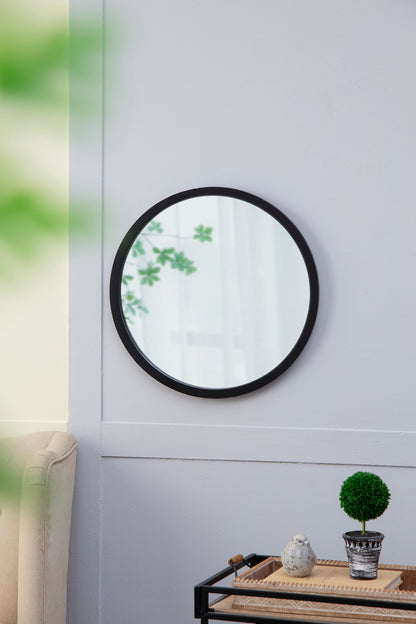 20" Round Black Wooden Frame Wall Mirror - Perfect for Living Room, Dining Area, Foyer, Bathroom, or Office Decor