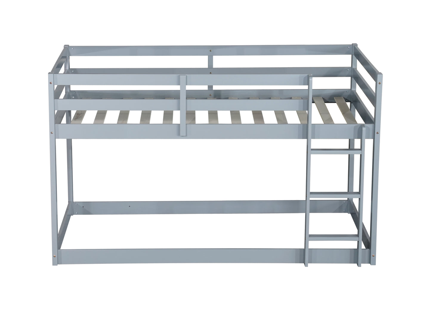 Durable Grey Twin over Twin Loft Bed with Ladder and Sturdy Slat Support
