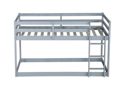 Durable Grey Twin over Twin Loft Bed with Ladder and Sturdy Slat Support