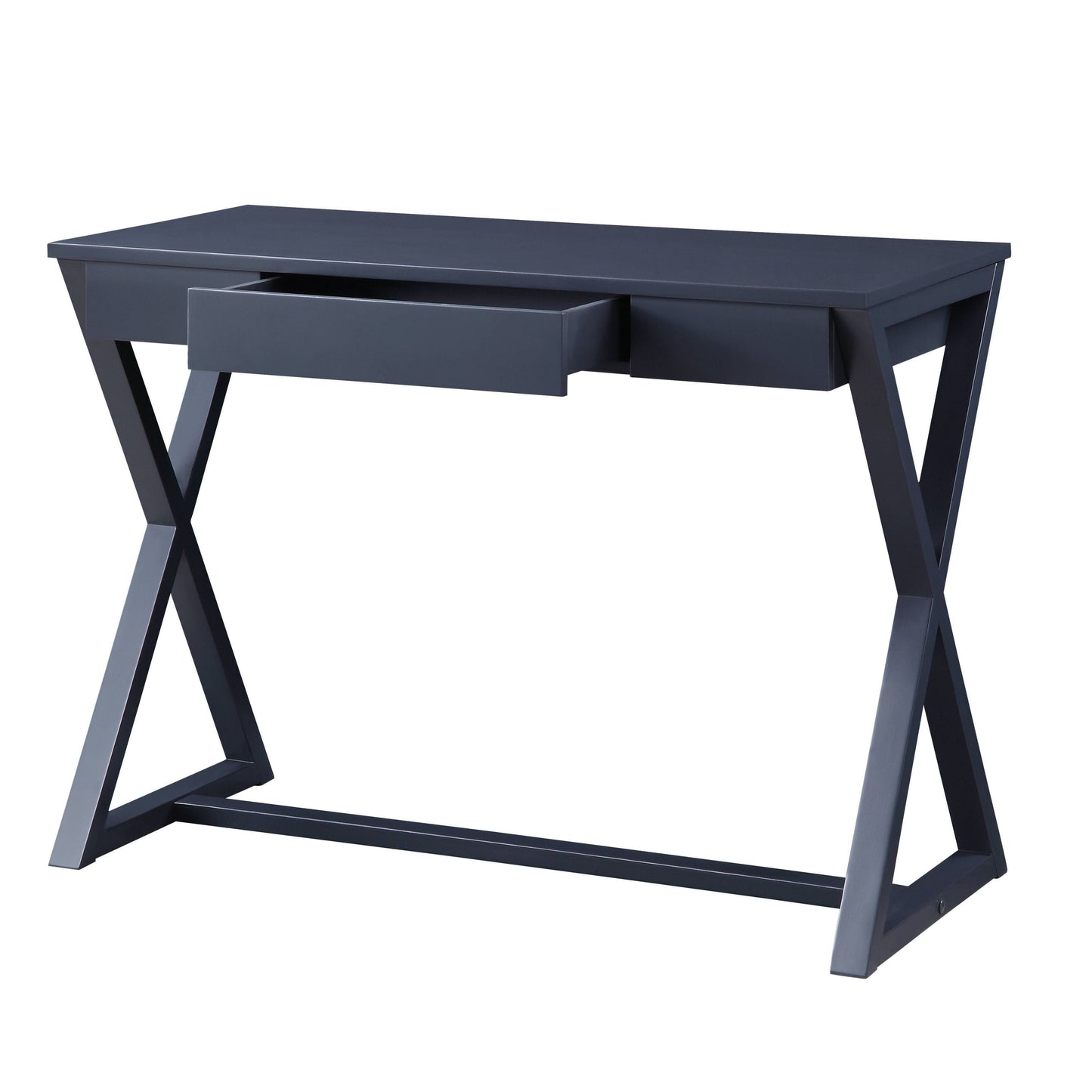 Modern Charcoal Console Table with X-Shape Base and Storage Drawer