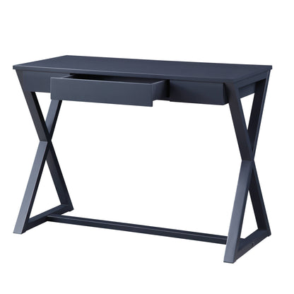 Modern Charcoal Console Table with X-Shape Base and Storage Drawer