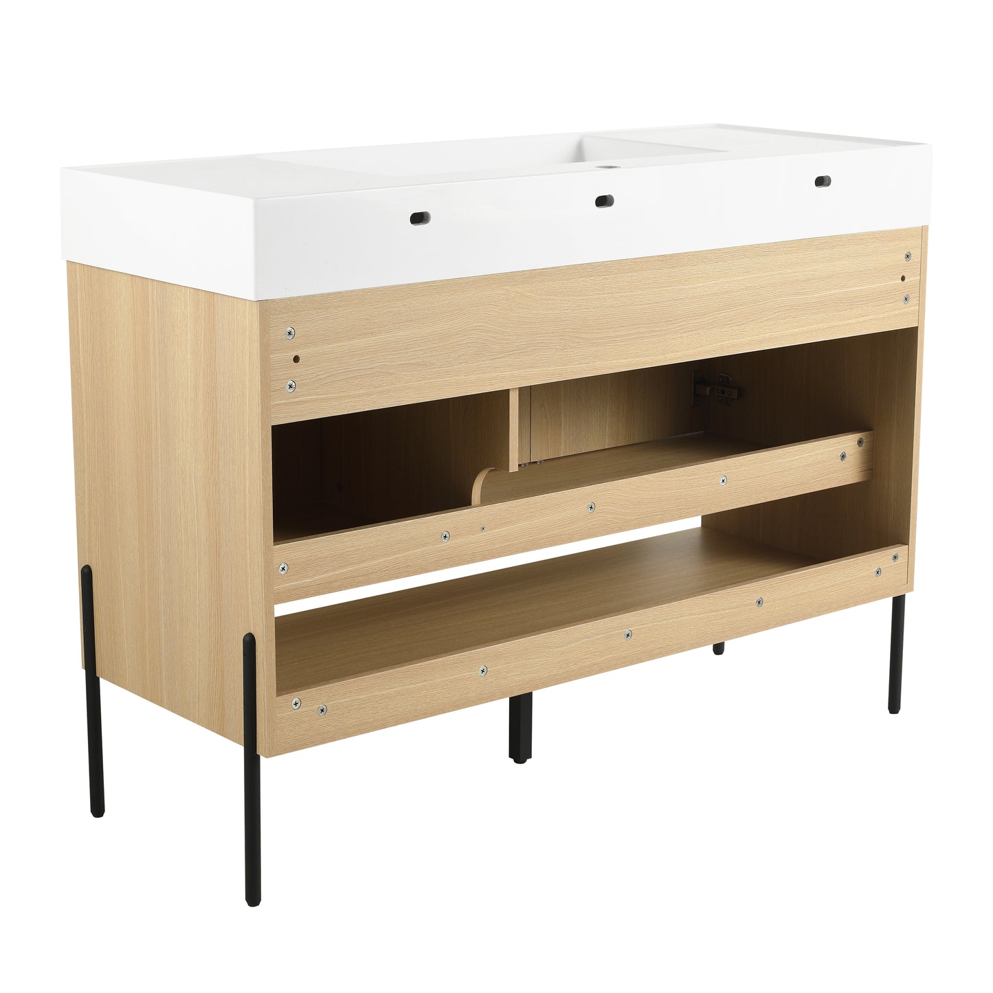 Modern Oak 48" Bathroom Vanity Set with Single Resin Sink and 3-Door Storage Cabinet