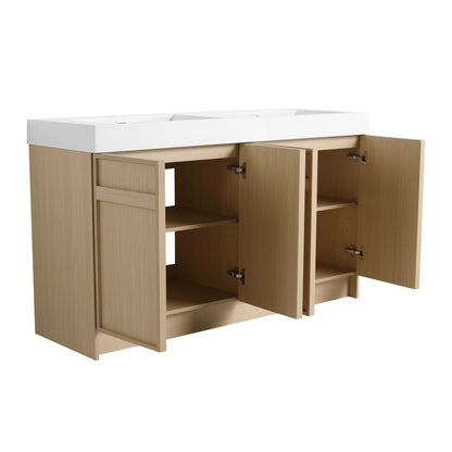 60-Inch Modern Freestanding Bathroom Vanity with Double Resin Sink & Soft-Close Doors