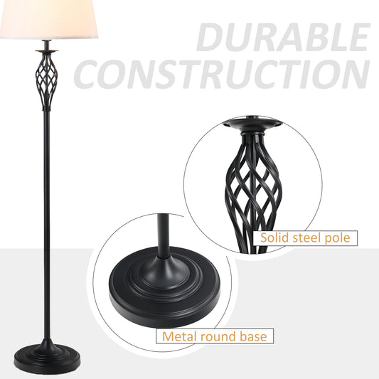 Three-Piece Floor and Table Lamp Set with Metal Poles and Fabric Shades, 62in Floor Lamp, Black/White