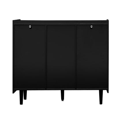 Sideboard Buffet Cabinet, Black Storage Cabinet with Red Doors , 2 Drawers with unique panel styling and 2 Open Storage Compartment, Modern Coffee Bar Cabinet Accent Cabinet for Kitchen, Dining Room,