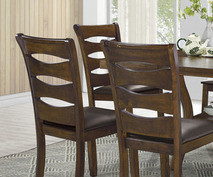 Set of 2 Transitional Wooden Dining Room Side Chairs, Wood Frame, Faux Leather Seats, Brown Finish
