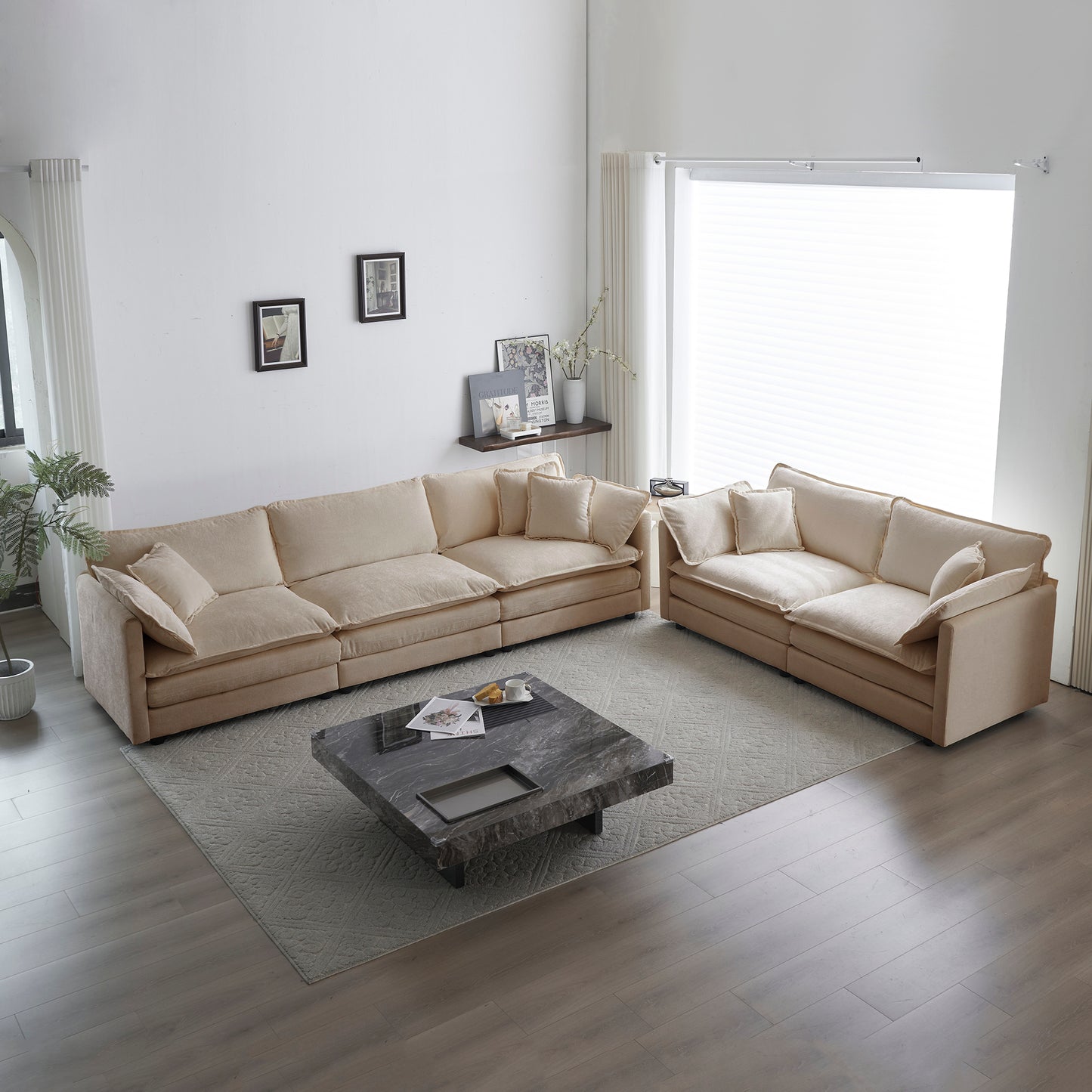Modular 2+3 Seater Sofa Set - Deep-Seat Chenille, Modern Living Room Couch, Easy Assembly, Beige