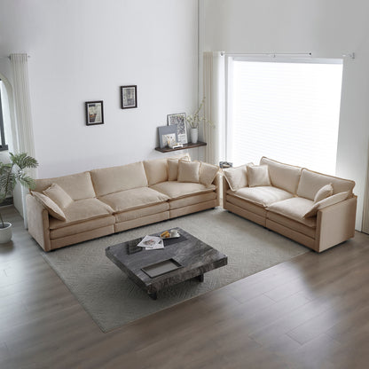 Modular 2+3 Seater Sofa Set - Deep-Seat Chenille, Modern Living Room Couch, Easy Assembly, Beige