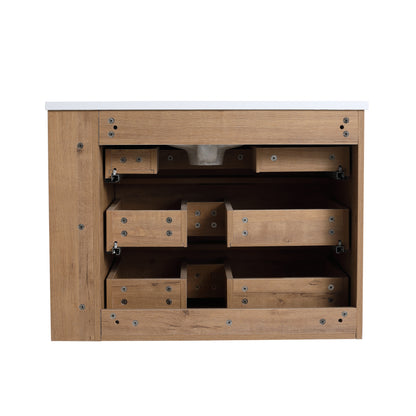 30-Inch Modern Wall-Mounted Bathroom Vanity with Soft Close Drawers and Adjustable Side Shelf