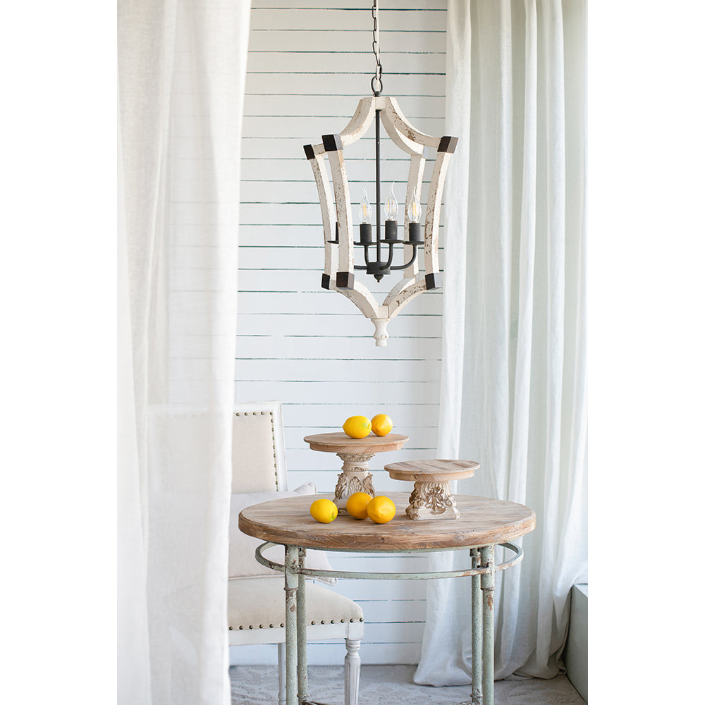 Four-Light Wood Chandelier with Adjustable Chain for Kitchen, Foyer, 18in Wide, Bulbs Not Included, Cream