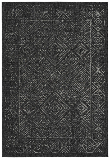 5'3" x 7'6" Rectangle Area Rug - Modern Geometric, Textured High-Low Loop, Polypropylene Indoor Charcoal