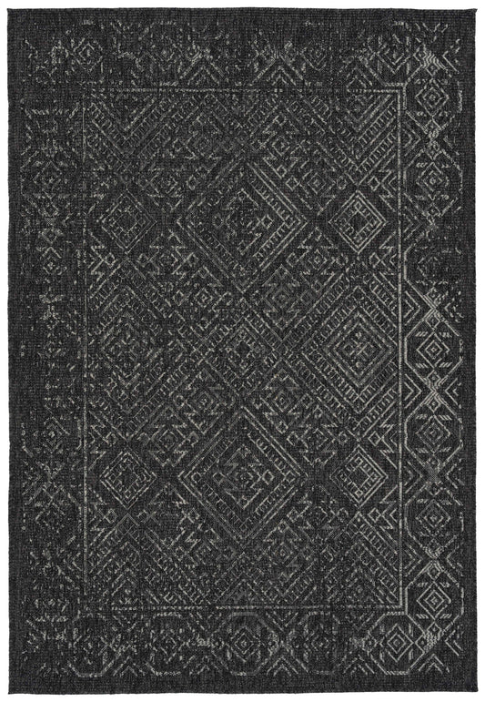 5'3" x 7'6" Rectangle Area Rug - Modern Geometric, Textured High-Low Loop, Polypropylene Indoor Charcoal