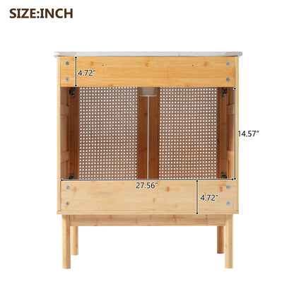 Elegant 30-Inch Natural Bamboo Bathroom Vanity with Artisanal Rattan Doors and Soft-Close Mechanism
