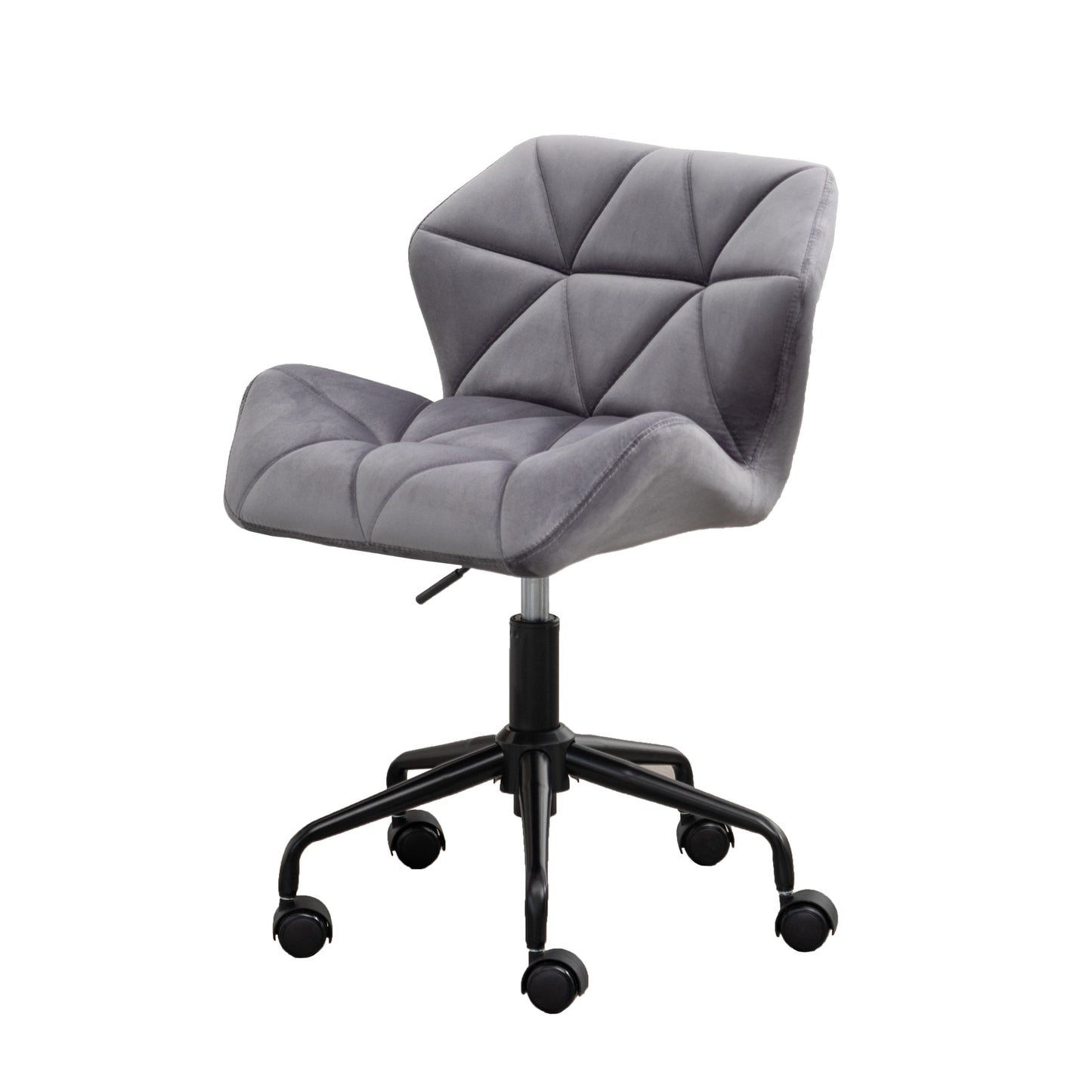 Gray Velvet Adjustable Swivel Office Chair with Diamond Tufting