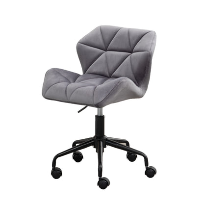 Gray Velvet Adjustable Swivel Office Chair with Diamond Tufting