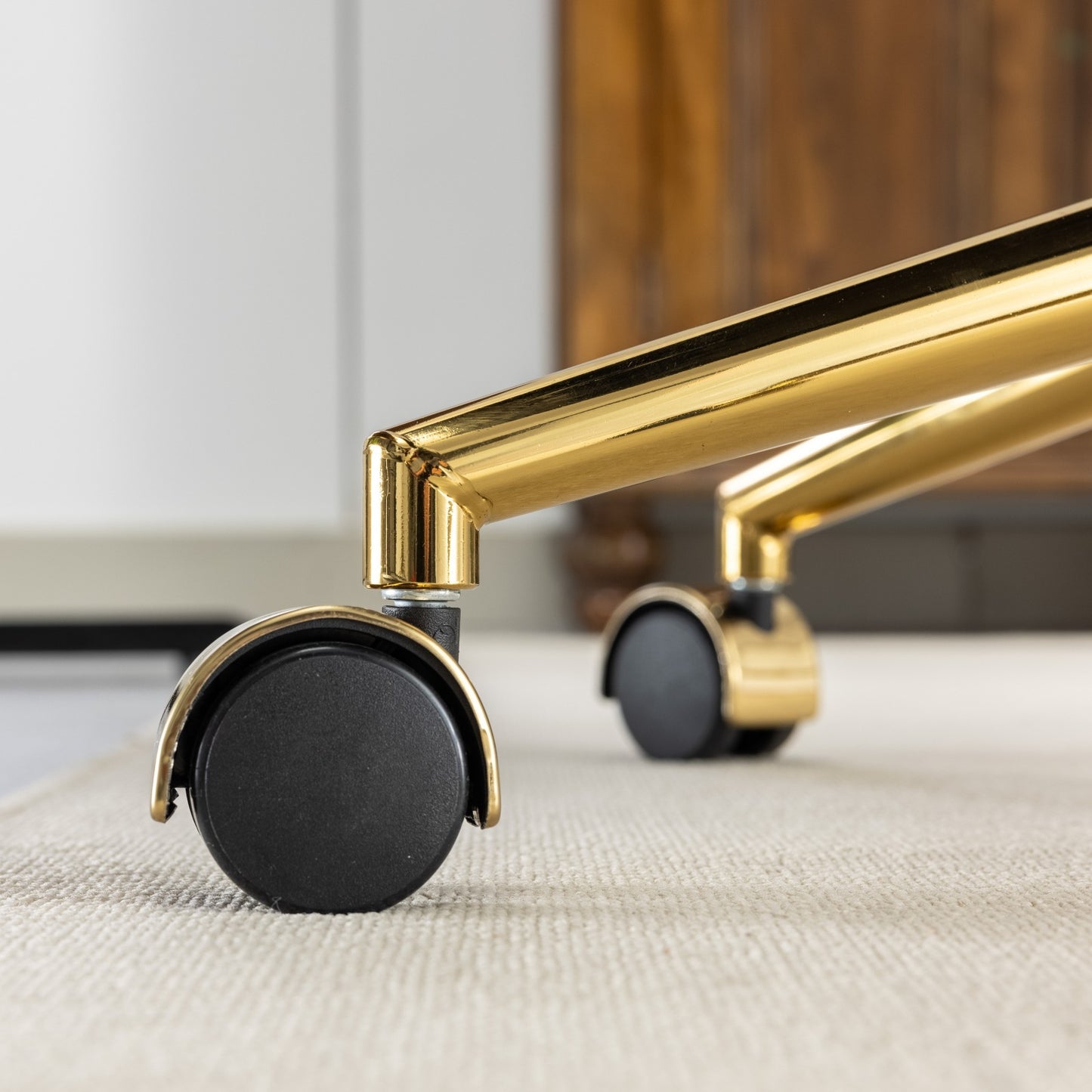 Elegant Black Upholstered Office Chair with Golden Metal Base, Adjustable Swivel Design, Ideal for Home and Vanity Use