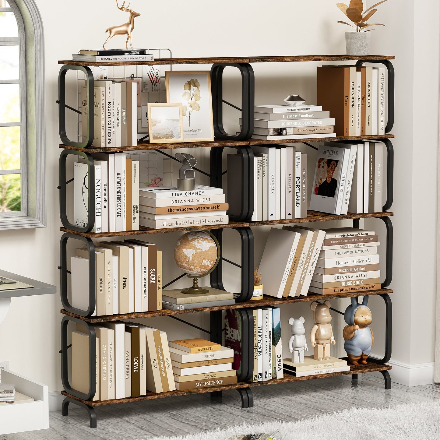 Rustic Industrial 5-Tier Bookshelf with Metal Frame for Home and Office - Vintage Brown Open Storage Unit
