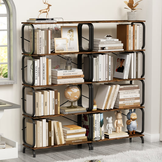 Rustic Industrial 5-Tier Bookshelf with Metal Frame for Home and Office - Vintage Brown Open Storage Unit