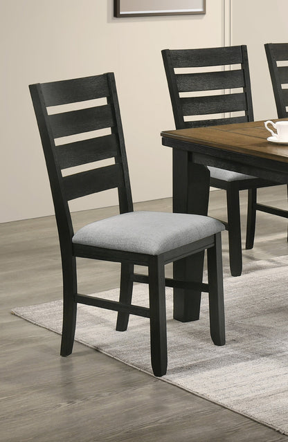 Contemporary Dining Chairs Set of 2, Solid Wood, Fabric Cushions, Ladder Back, Wheat Charcoal Finish