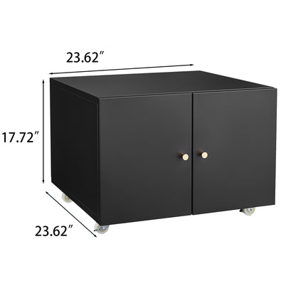 Mobile Black Steel Copier Cabinet with 2 Doors and Adjustable Storage