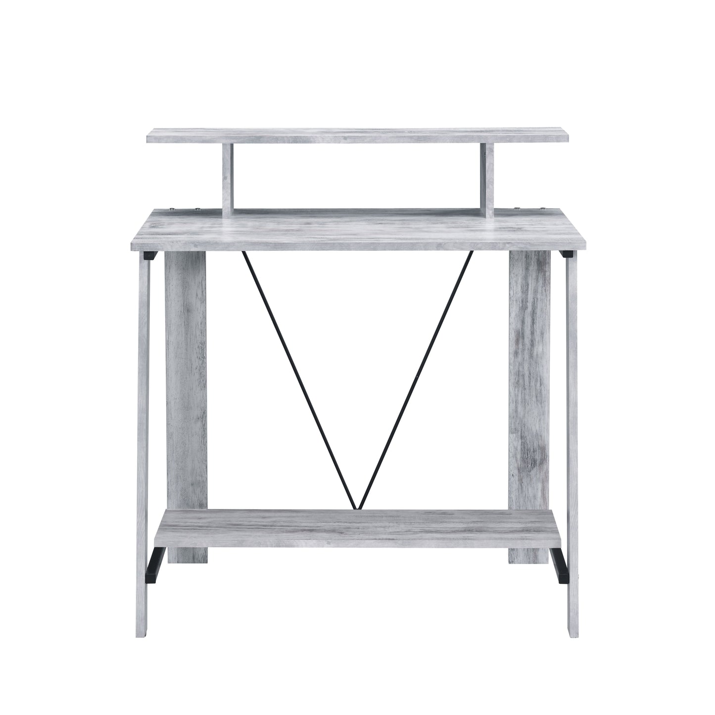 Antique Black and Grey Multi-Level Writing Desk with Stylish Metal Support