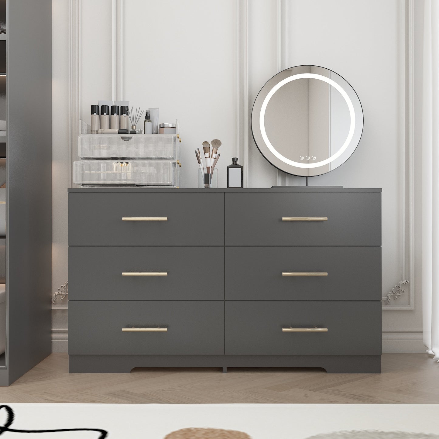 Elegant Black 6-Drawer Dresser with Gold Handles for Stylish Storage